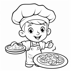 bambino pizzaiolo in piedi ad uno sgabello che stende una pizza