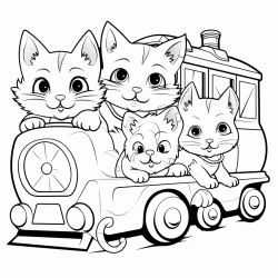 a train with cats and bunnies