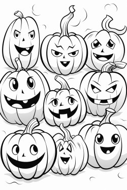 draw a variety of pumpkins with different facial expressionshappy silly spooky and surprised