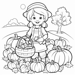 autumn harvest bounty a character harvesting pumpkins apples and squash from a bountiful autumn garden