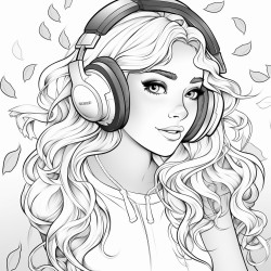 teen girl  with headphones and cute top