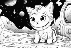 space cat exploring underwater ruins