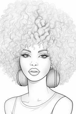 coloring page of black woman with white afro hair