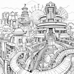 futuristic aztec city in the jungle