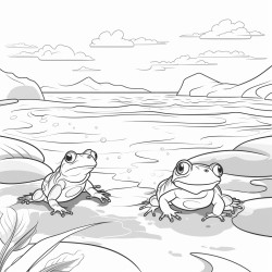 kawai two frogs at beach scene