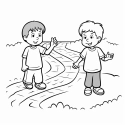 a boy is shown a thick and another path that is plain