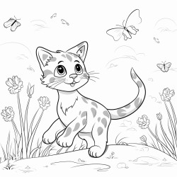 A playful cat chasing butterflies