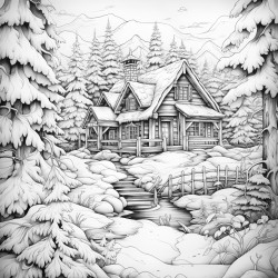 a cozy cabin in a snowy forest