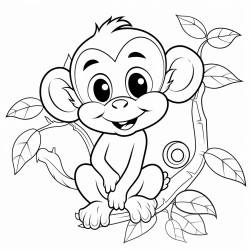 cute cartoon baby monkey in tree