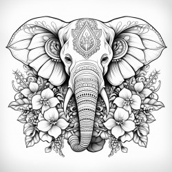 elephant with flower mandalas pattern inside nature art