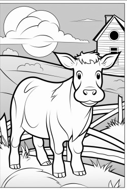 coloring page about a cow in a farm basic line black and white color