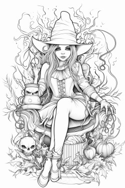 steampunk witch sitting next to a cauldron