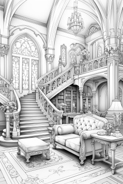 art neuveau style library interrior