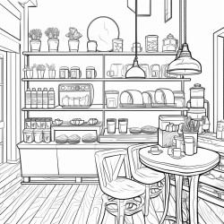 a cozy little coffee shop frontside the line should be simple and bold lines