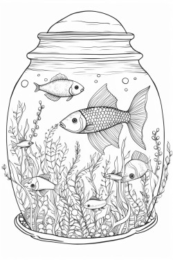 a school of fish in a festive fish tank