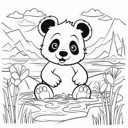 cute little panda on a lake