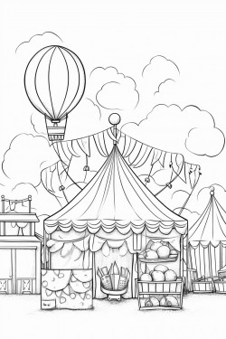 summer carnival scene with rides balloons and cotton candy