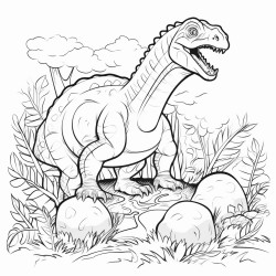 iguanodon in a forrest with a nest of eggs