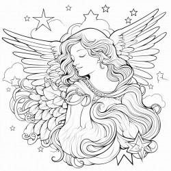 two angels hugging among a star filled sky