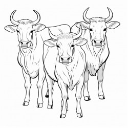 three cows one with horns