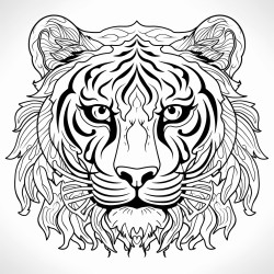 retro cartoon style closeup face of a tiger