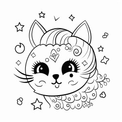 cat profile for kids with cute playful  and whimsical illustrations simple lines for kids a4 format
