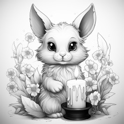 cute bunny holding a candle candleberry with spring scent so spring backround flowers sun