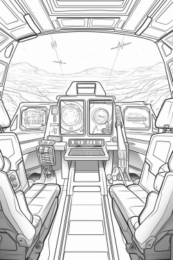 futuristic cabin of a spaceship in space with screens with a helm space