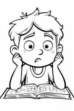 a boy taking a test with a confused expression on his face