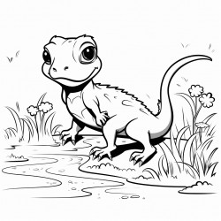 a newt walking in a pathway outline lineart coloring book 2d cartoon character