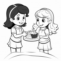 a girl giving fudge dessert to another girl