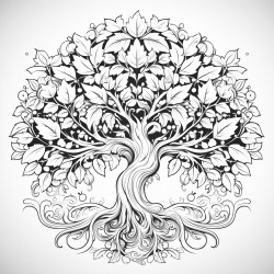 create a tree with mandala pattern inside and nature art stress relieving