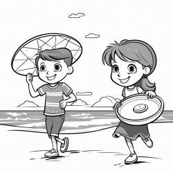 kids on the beach play with frisbees