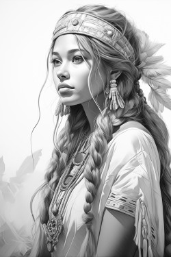 a beautiful boho woman in a zen environment side view