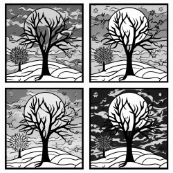 all four seasons no black backgrounds cartoon style