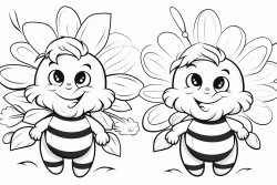 cute bees flying around large flowers