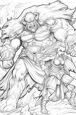 a female warrior battles an ogre