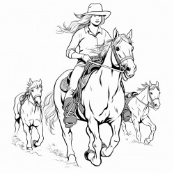 cowgirl and her dog taming wild heard of horses