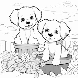 puppies in the garden