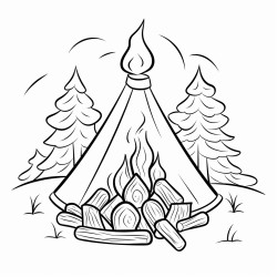 a cute building a bonfire  coloring bookvector white background black and white black drawing