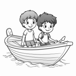 2 children on a boat