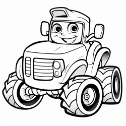a monster driving a tractor