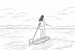 a woman paddle boarding on the sea on a sunny day
