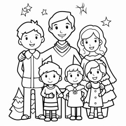 generate a bold and thick outline coloring page image of a family celebrating christmas keep it simple with clear complete lines