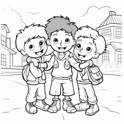 happy boy friends in school helping each other be kind to others