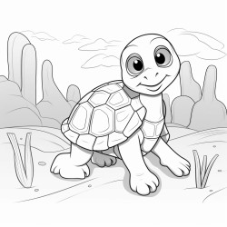 coloring pages with a baby turtle in the desert