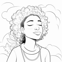 black woman thinking joyful thoughts