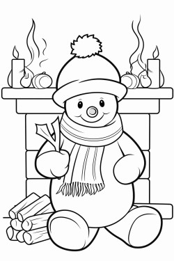 christmas snowman by the fireplace