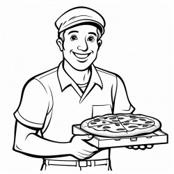 pizza man with pepperoni pizza in an open pizza box the pepperoni must be blank so we can colour it in