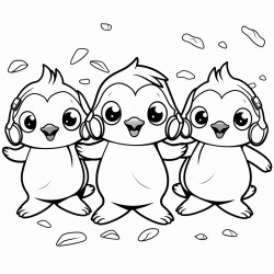 three penguins dancing on drift icekawaii